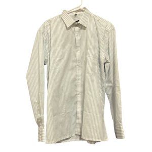 Gold Cuff Mens Long Sleeve Striped Shirt Size 44  Button‎ Front Blue/White